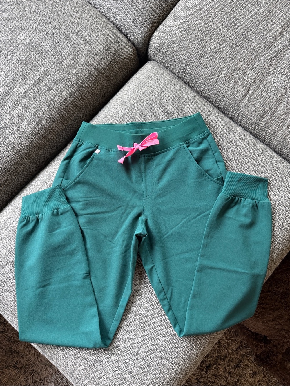 Figs Teal Jogger Pants with Pink Drawstring